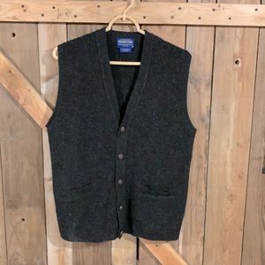 Pendleton 100% Shetland Wool vest with leather buttons.